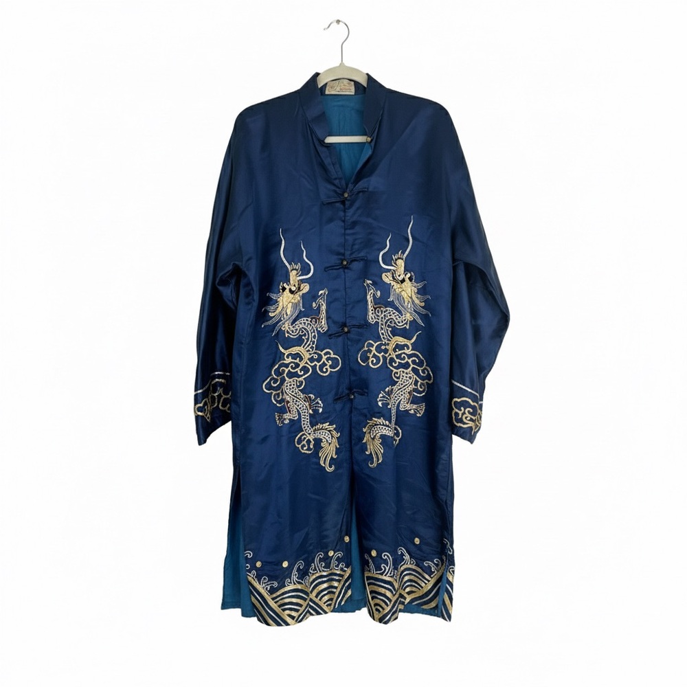 Vintage Magnolia Pure Silk Hand Embroidered Dragon Robe/Jacket - Shanghai
